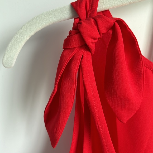 Women’s Red Tie Smocked Waist Ruffle Hem Sleeveless Scoop Neck Romper - size XS - Picture 3 of 4